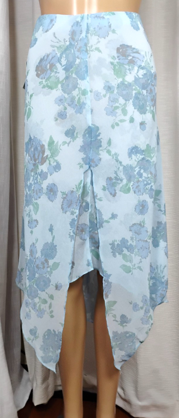 NWT XS Floral Chiffon Midi Skirt Asymmetrical Hem Elastic Waist Fairy Whimsy